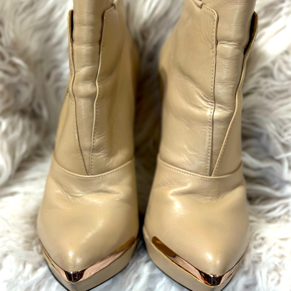 HERVE LEGER Mercer Leather Ankle Booties, Women’s 7.5 Nude